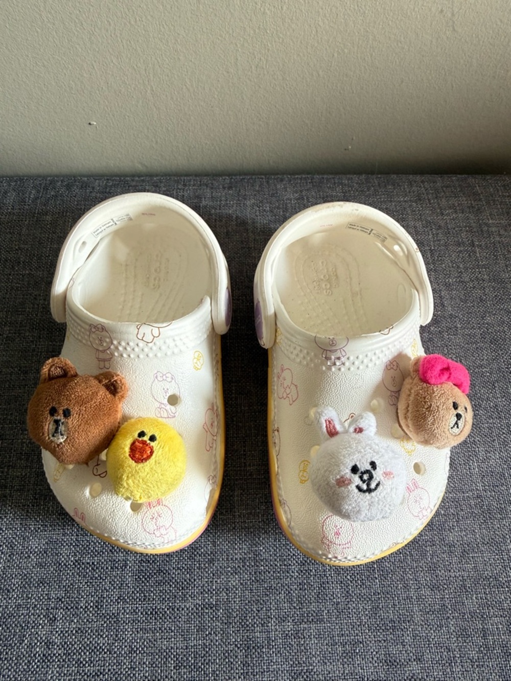 CROCS Kids White Plush Character Clogs with Yellow & Pink Accents